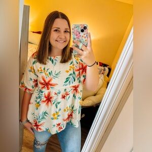 Oddy Tropical Print Button Down Back Blouse